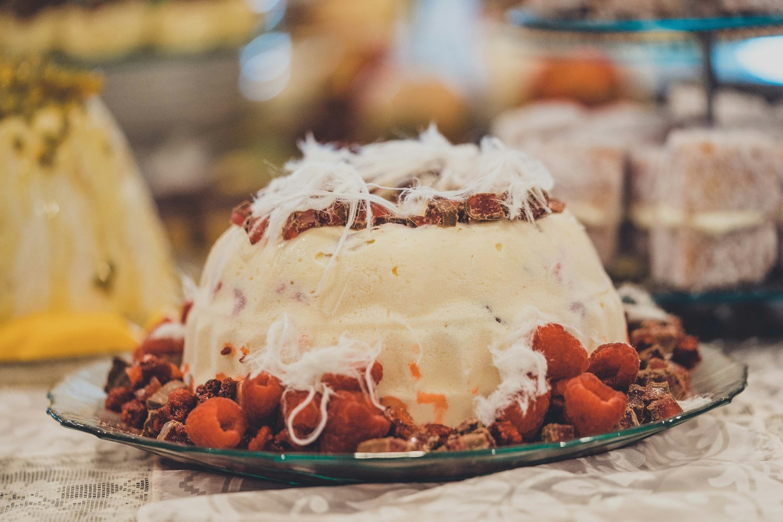 Slice of baked pudding cake on a plate