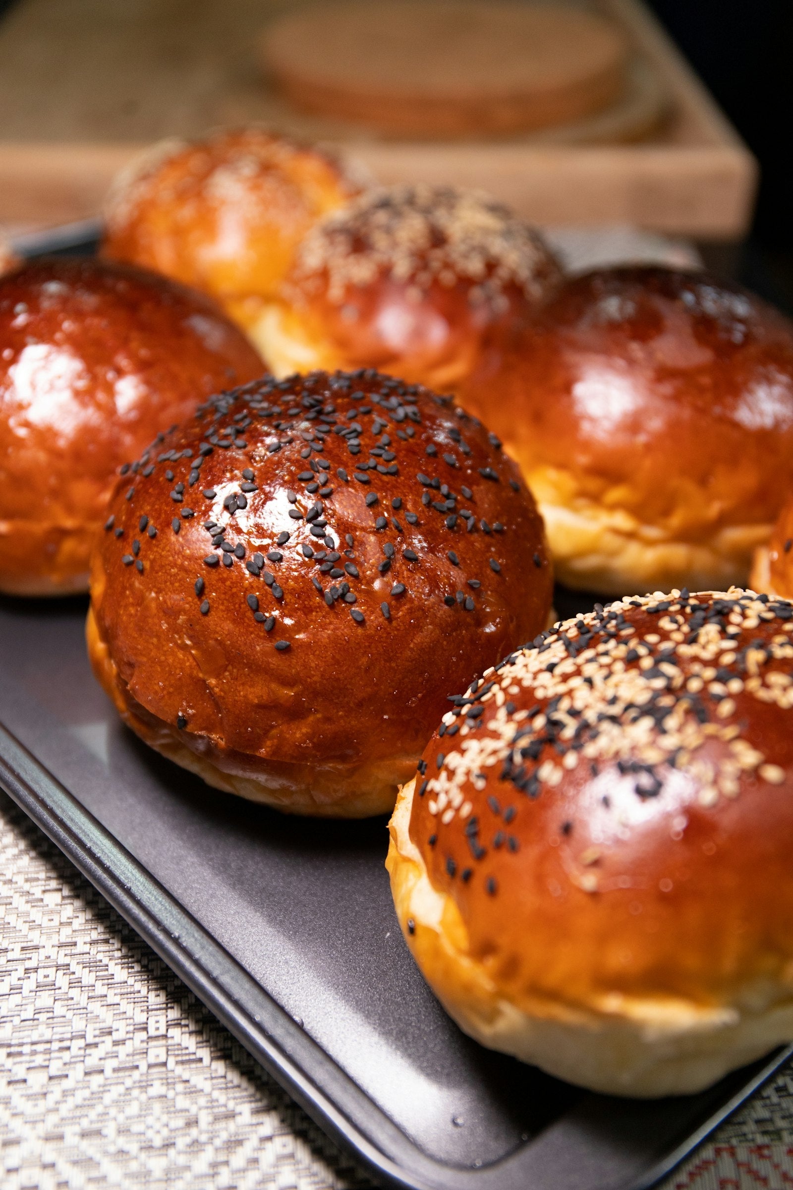 Tray of freshly baked soft buns