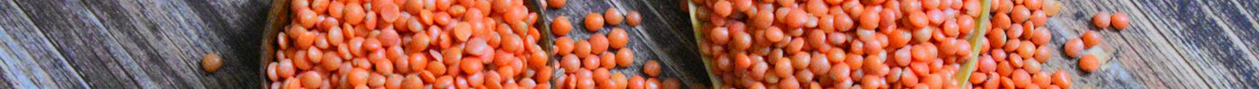 Two wooden spoons of red lentils (masoor dhal)
