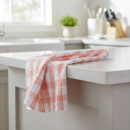 Kitchen towel draped over counter lifestyle angle