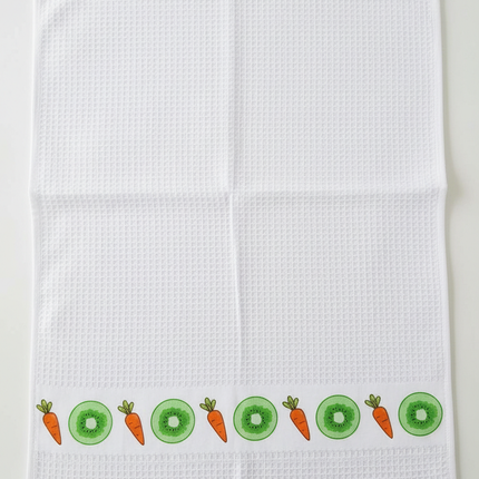 White waffle kitchen towel flat lay