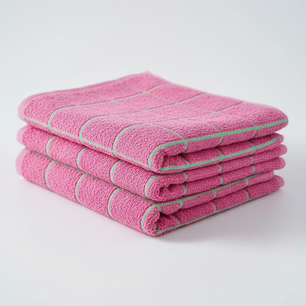 Pink Grid Towel - Folded Stack